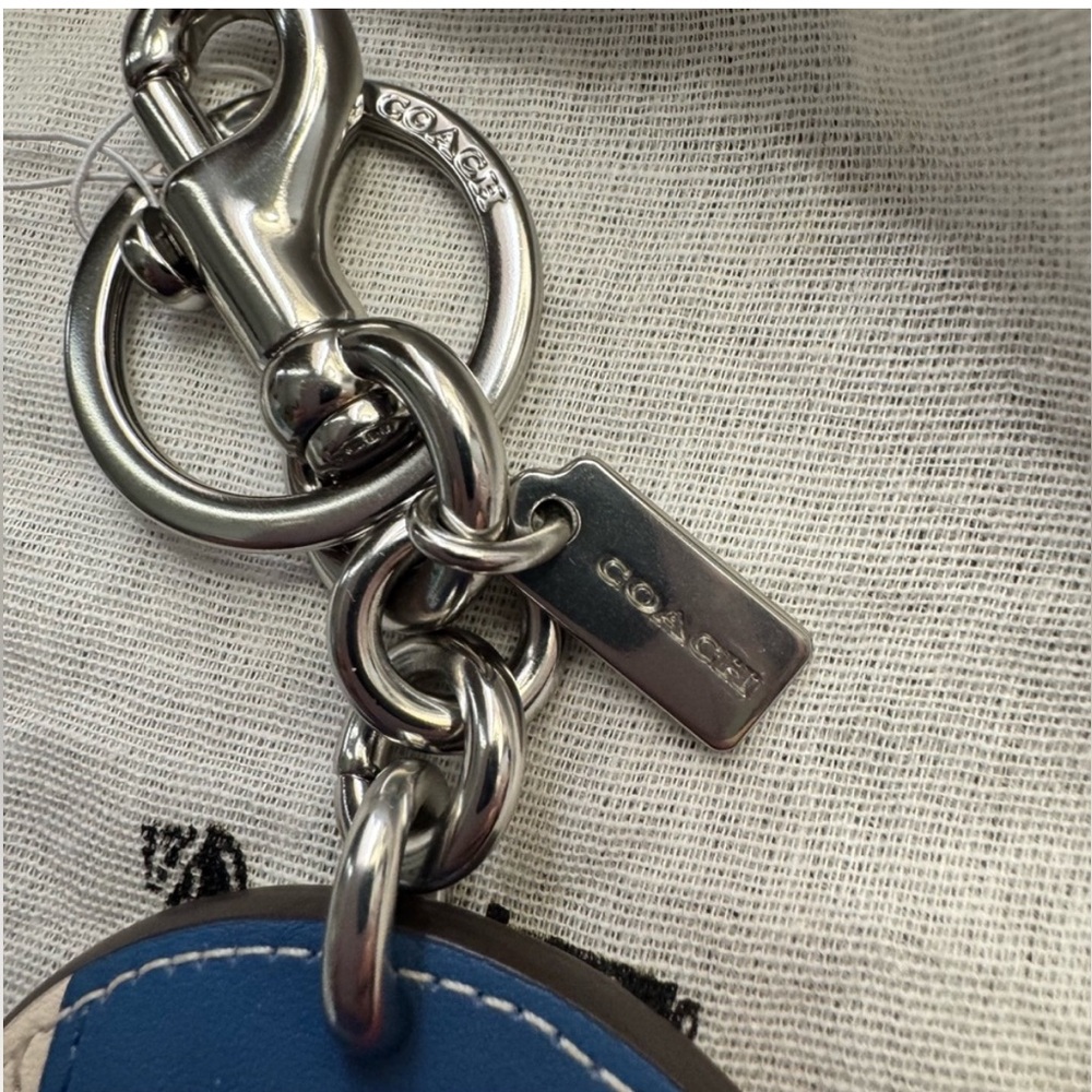 Coach Leather Beach Ball bag charm keychain silver red blue white & dusty - NWT - Picture 3 of 10